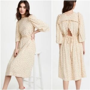 MUNTHE Curtis Floral Embroidered Midi Dress Cream Pink Cottagecore 6